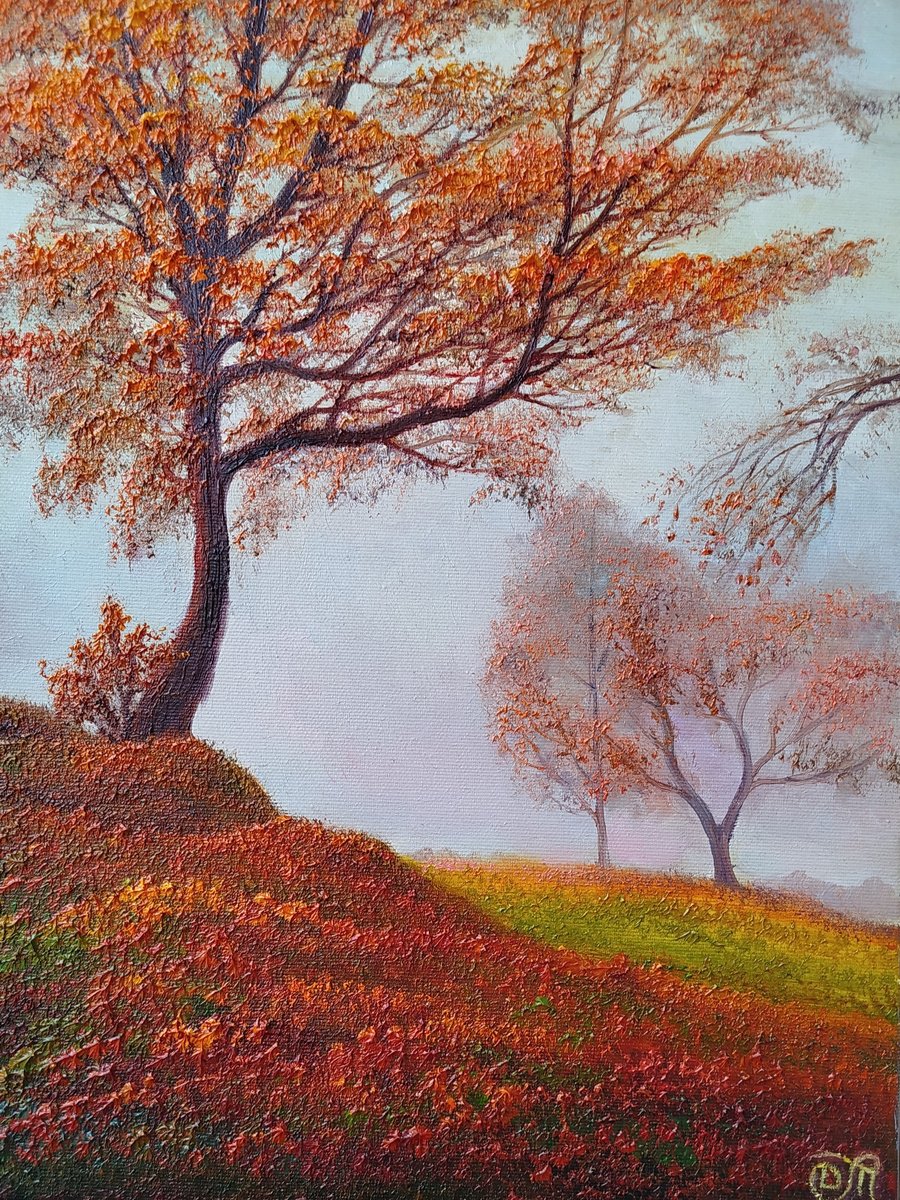 Photorealistic Landscape Oil Painting By Dmitrij Tikhov, 12 X 16, Autumn Mood, Original Artwork