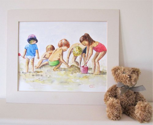 Children playing at the Beach by MARJANSART