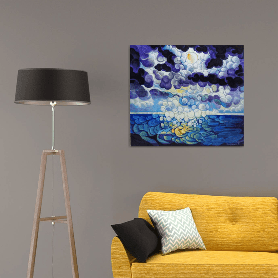 Full Moon (80x90cm, cubism, oil painting, ready to hang)