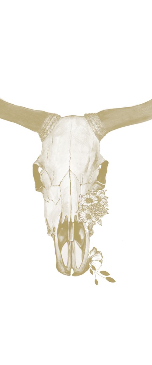 Cow Skull with Golden Flowers by Eyedetic