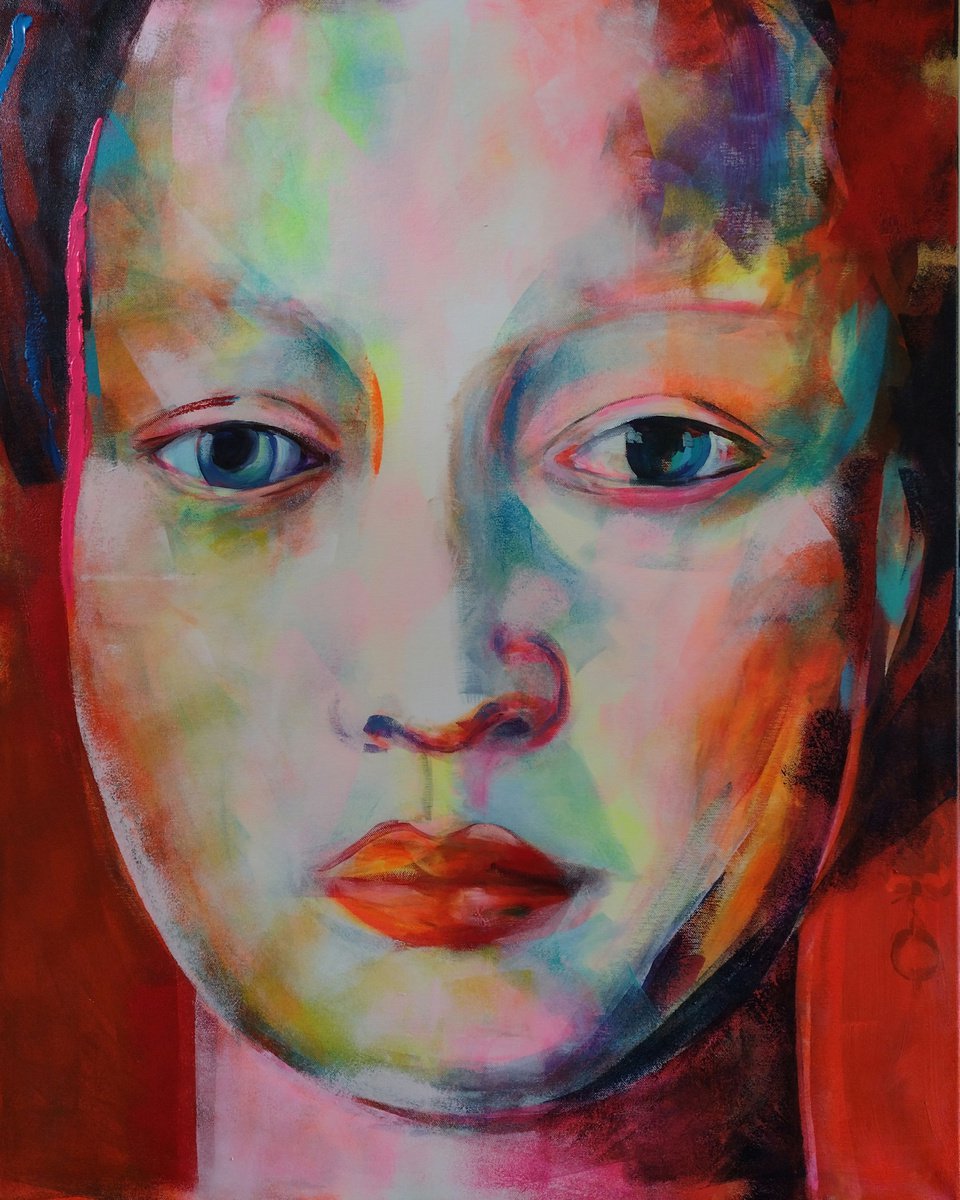 Expressive Portrait Acrylic Painting By Marina Del Pozo, 32 X 39", Retrato De Luz, Original Artwork