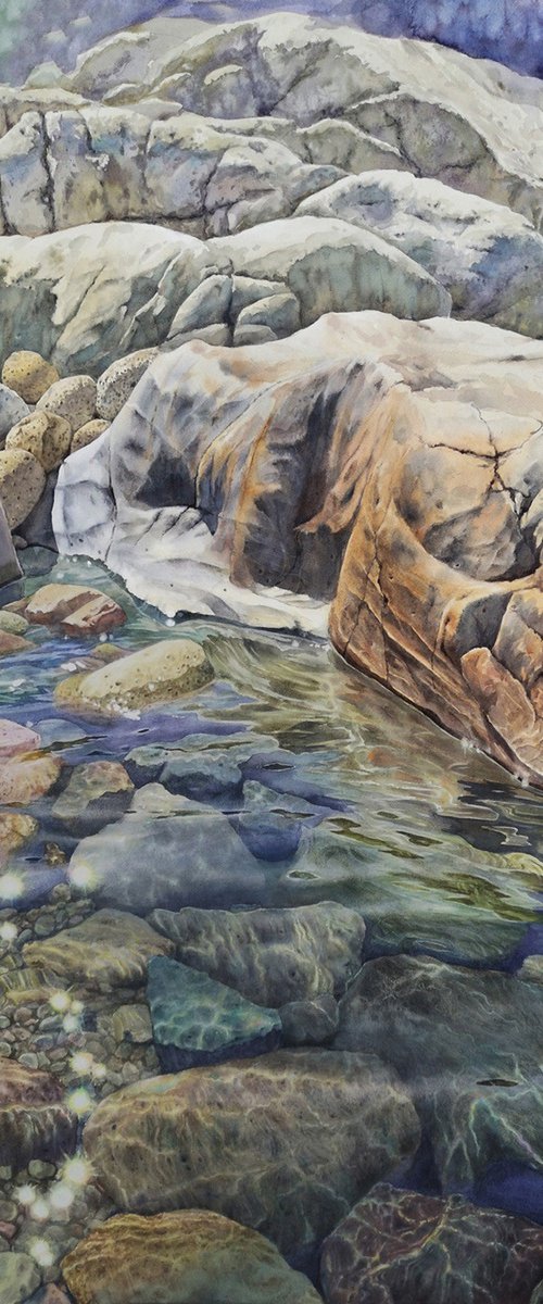Rocks & Water by Olga Beliaeva Watercolour