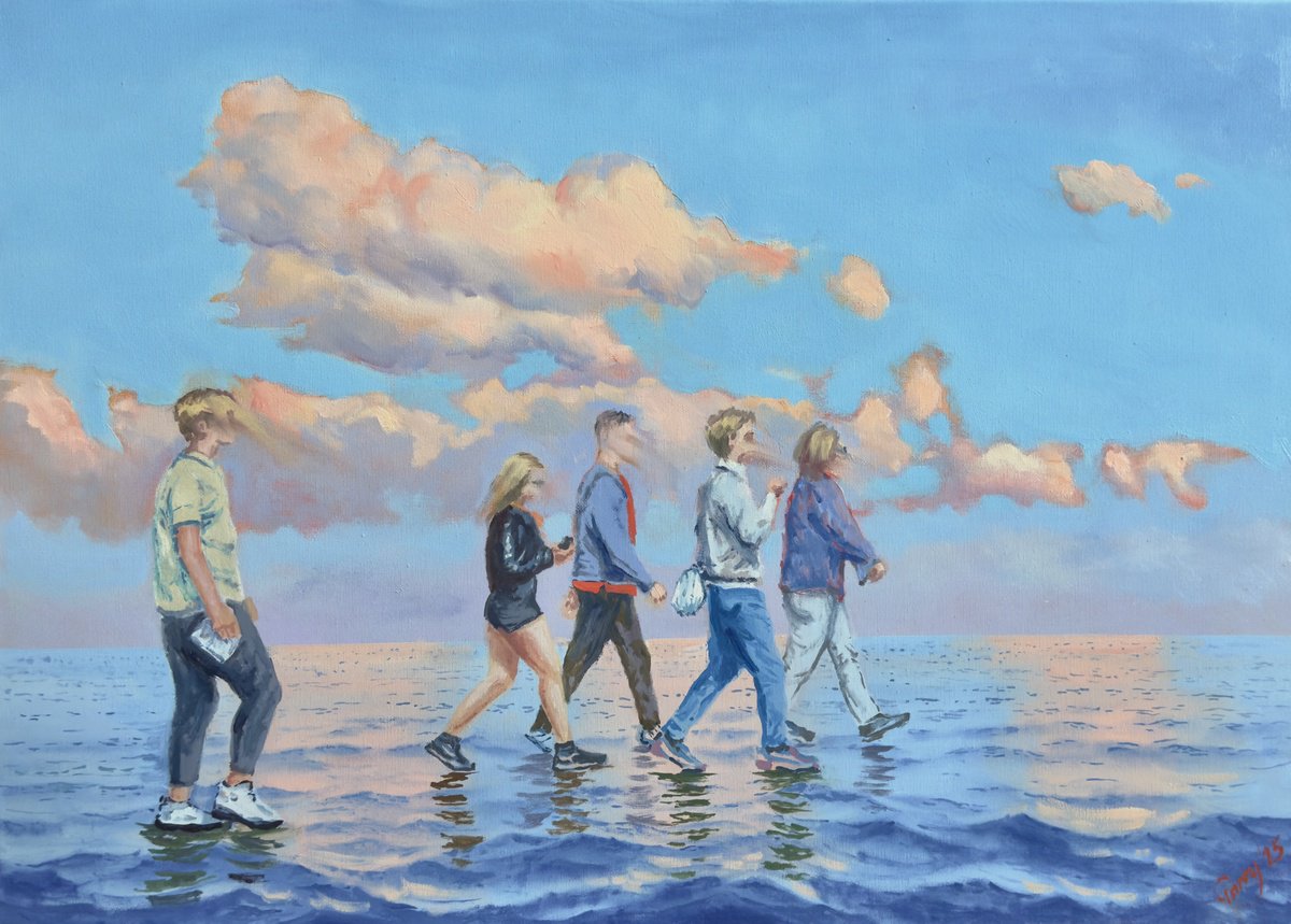 Surrealistic Portrait Oil Painting By Garry Arzumanyan, 28 X 20, The Crossing 01, Original Artwork