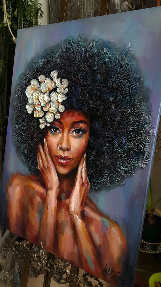 African woman portrait painting - portrait of a black woman