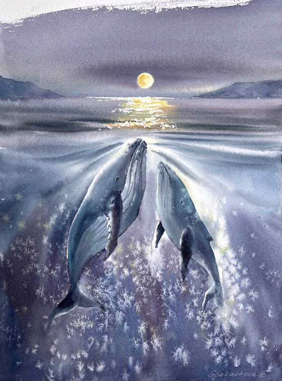 Whales under the moon