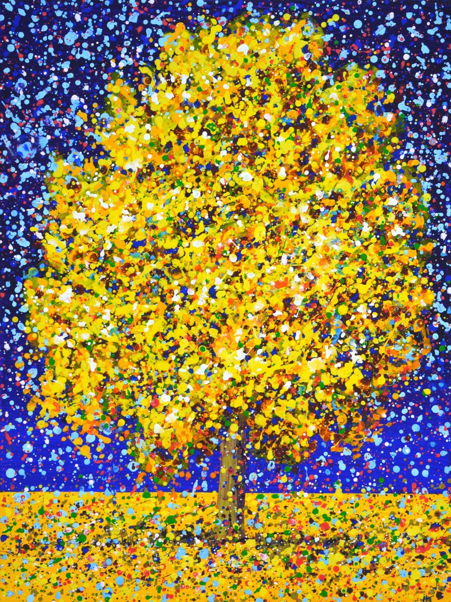 Expressive Botanical Acrylic Painting By Iryna Kastsova, 24 X 31, Mimosa Tree., Original Artwork