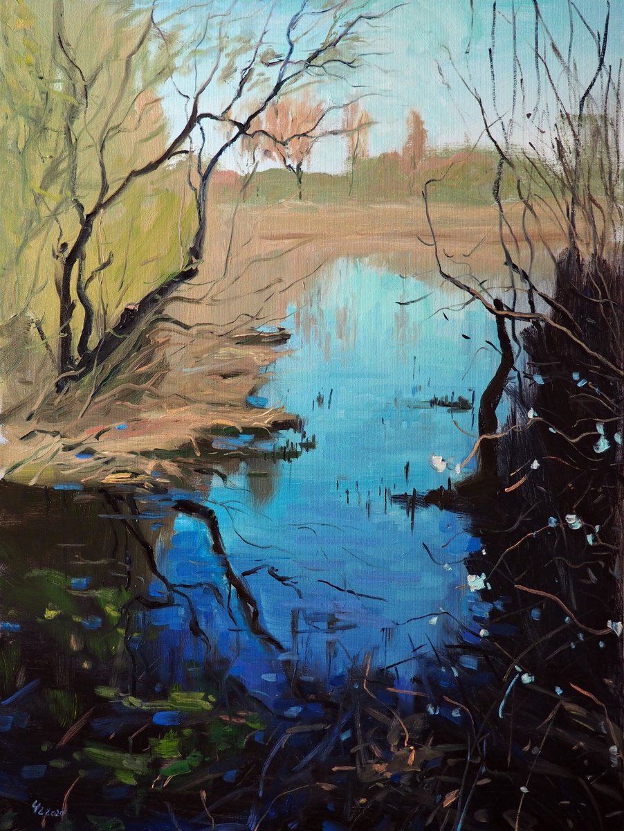 Impressionistic Landscape Oil Painting By Yuanyuan Liu, 24 X 31", Early Spring, Original Artwork