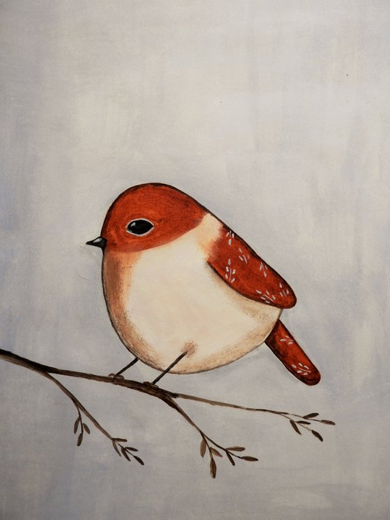The red bird #2 - oil on paper