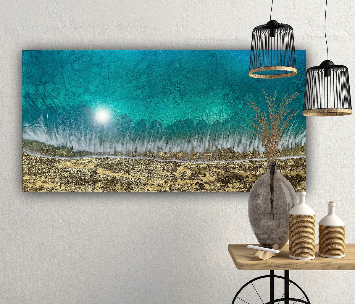 Photorealistic Landscape Acrylic Painting By Ana Hefco, 48 X 24, Living In My Dream, Original Artwork
