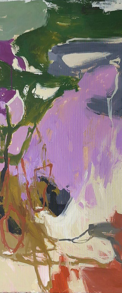 "In the garden" Abstract violet green oil art by Yana Sagan