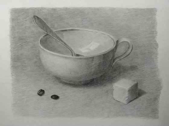 Still life # Cafe. Original pencil drawing.