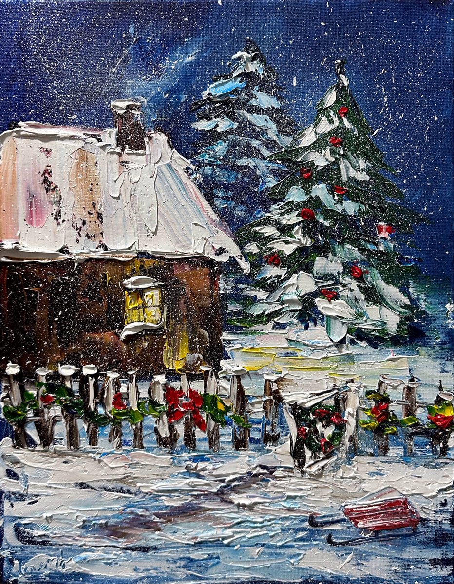 House In The Winter Forest By Oksana Fedorova, 12 X 16, Artwork For Sale On Artfinder