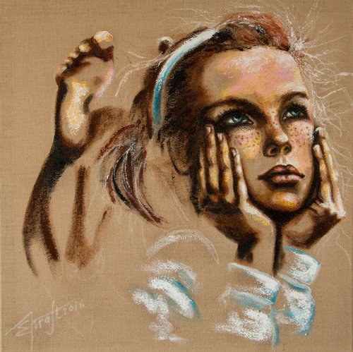 "Sunny ", original acrylic,painting on jute canvas 480g/m² 80x80cm, ready to hang by Elena Kraft