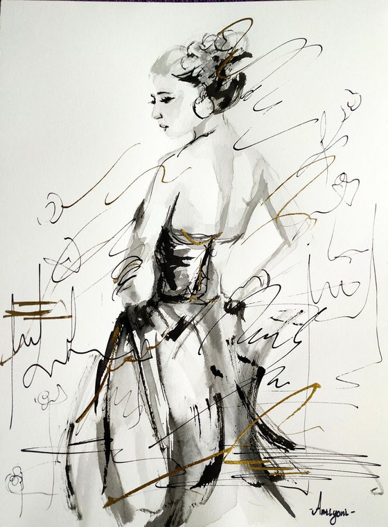 Woman  ink drawing series-Figurative drawing on paper