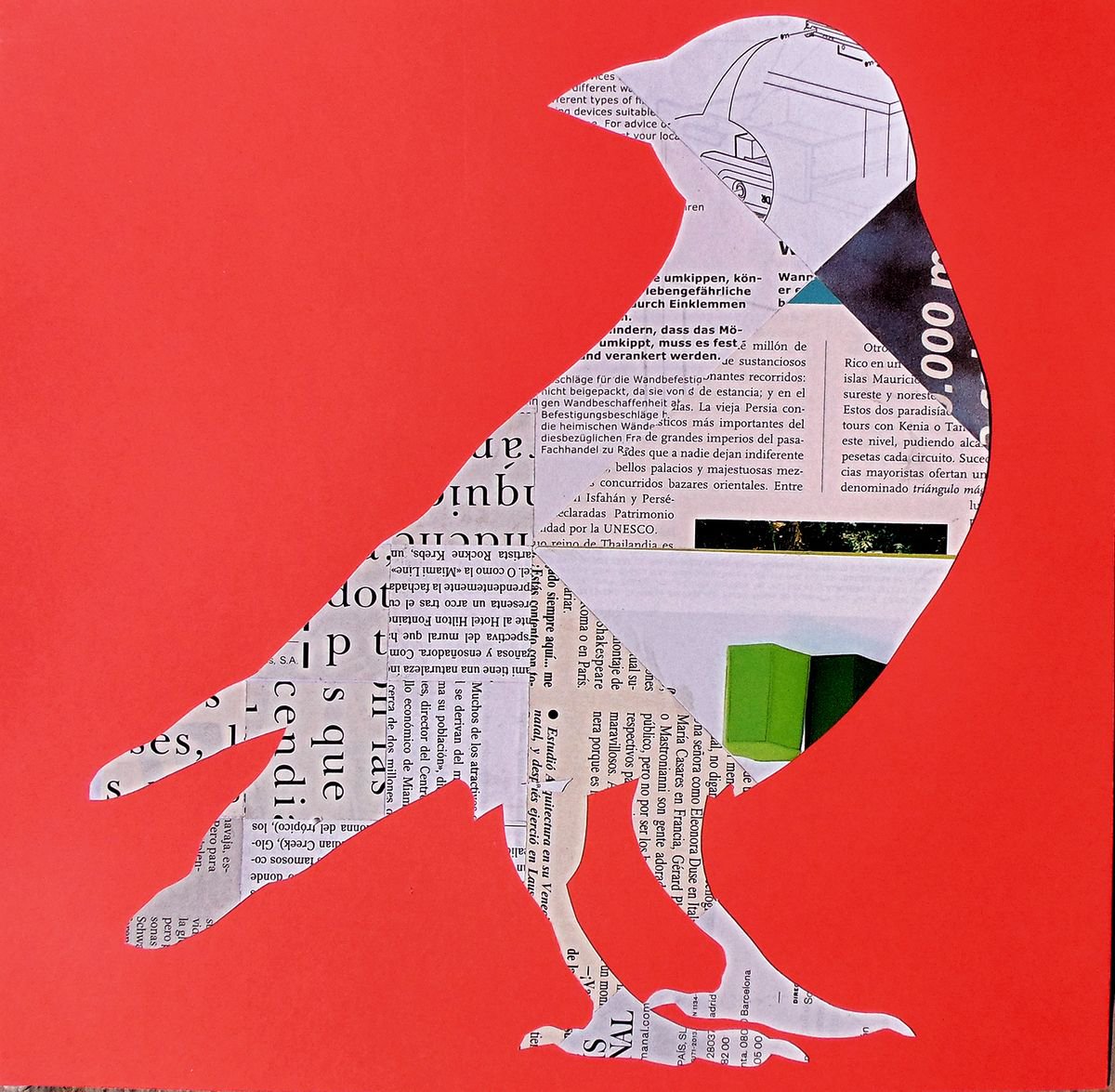 Animal Collage By Manel Villalonga, 12 X 12", 111 Bird, Original Artwork