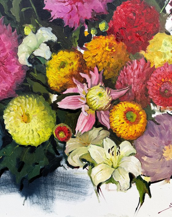 Modern Still Life with Dahlias