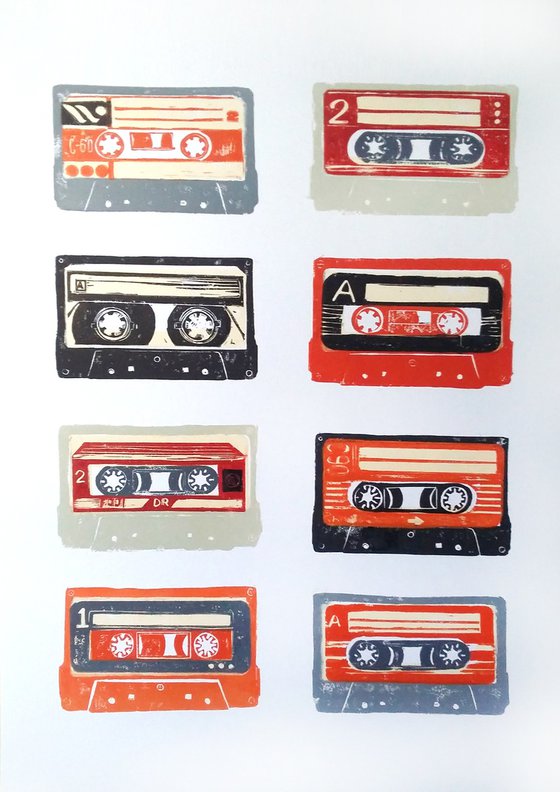 Linocut cassette tapes #60