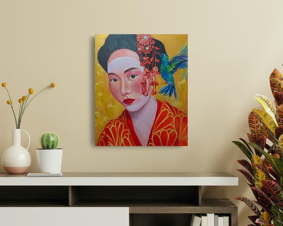 Geisha with hummingbird 2