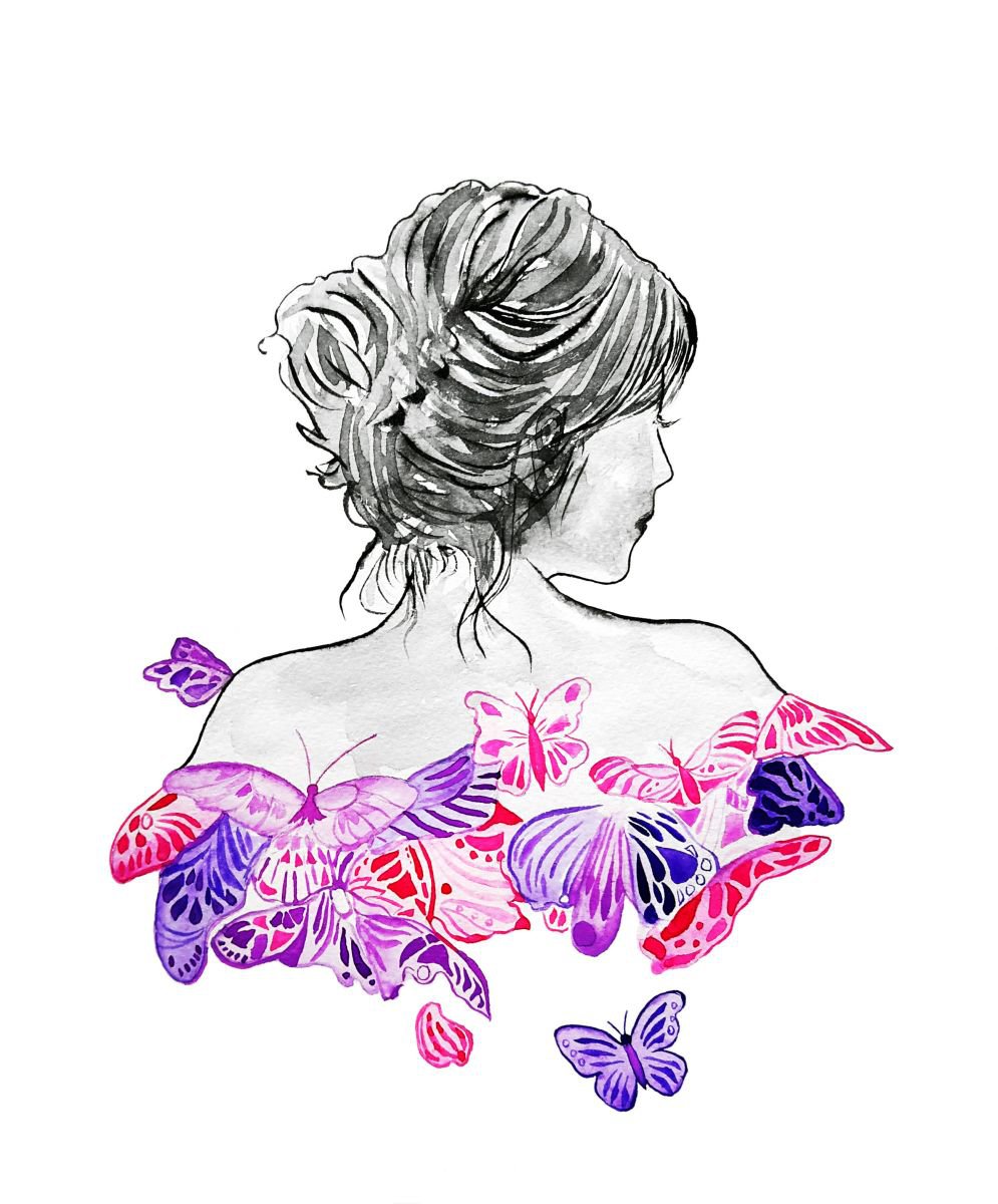 Organic Watercolour , Lady Butterflies By Luba Ostroushko, 15 X 13, Artwork For Sale On Artfinder