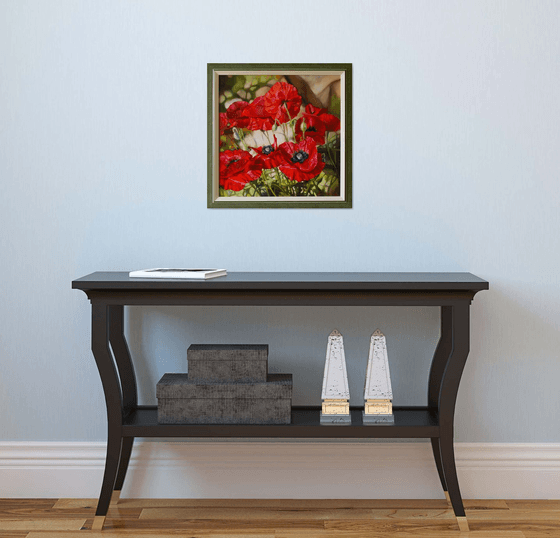 "Scarlet flashes"  flower  poppies summer liGHt original painting  GIFT (2018)