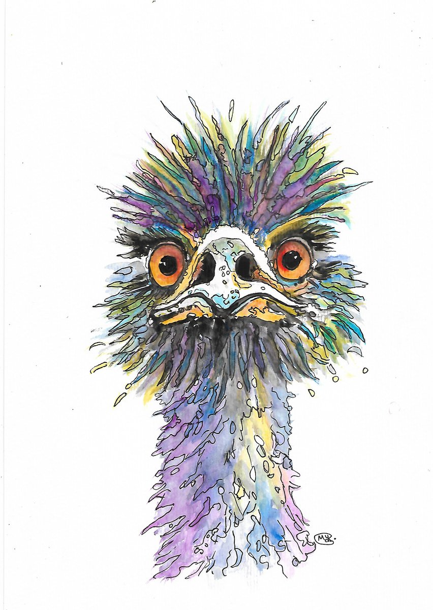 Expressive Animal Watercolour By Marjansart, 8 X 12", Emu Bird, Original Artwork