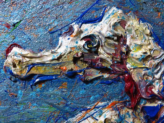 Original Oil Painting Sea Horse Expressionism