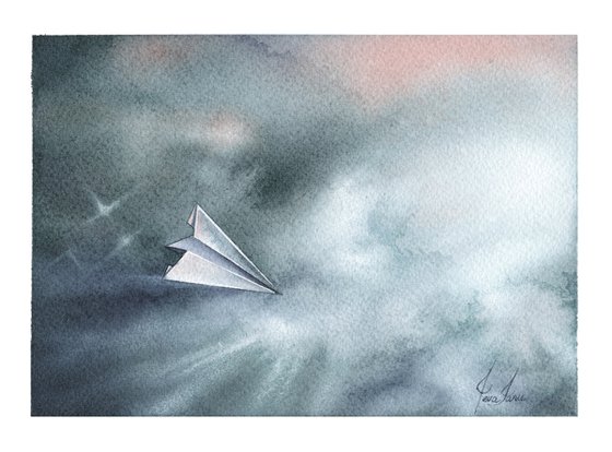 Promises  V - Origami Paper Plane Watercolor