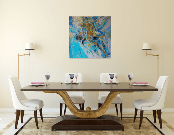 The nest - large square painting, conceptual abstract art