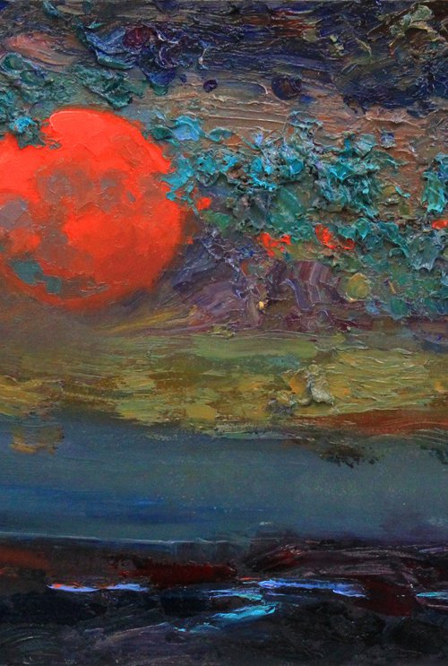 Red moon and clouds by Alisa Onipchenko-Cherniakovska