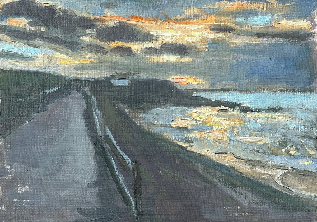 Constantine Bay sunset mini painting, Cornwall by Louise Gillard