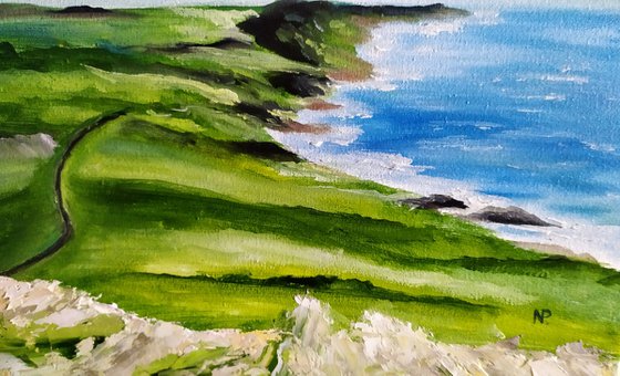 Holiday in UK, original landscape Cornwall oil painting, Gift, art for home