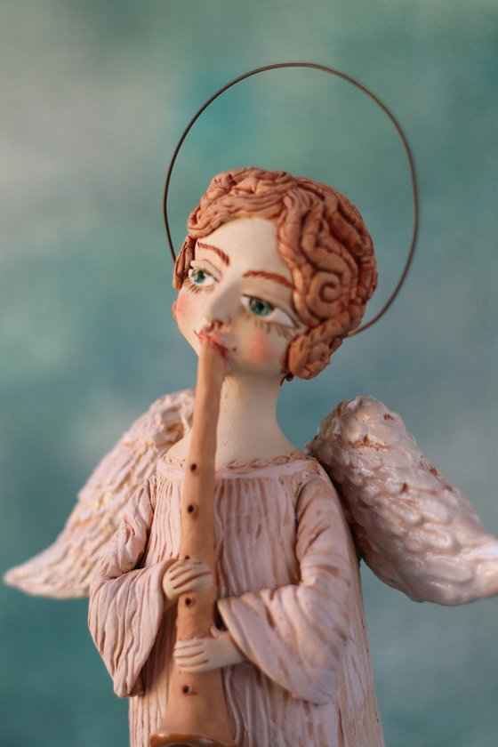 Angels all around me. Angel with a flut. OOAK Sculpture