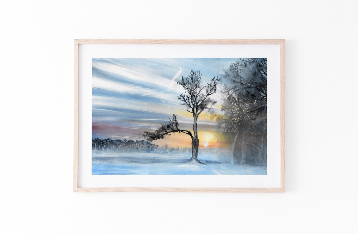 Photorealistic Landscape Watercolour By Tetiana Koda, 22 X 15", Winter Landscape, Original Artwork