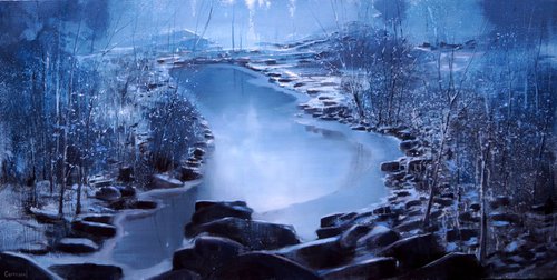 "BLUE WINTER". LARGE PAINTING 120x60 by Rafael Carrascal