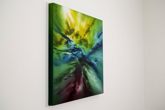 Deepest forest, 60x60 cm, Deep edge, Original abstract painting, oil on canvas