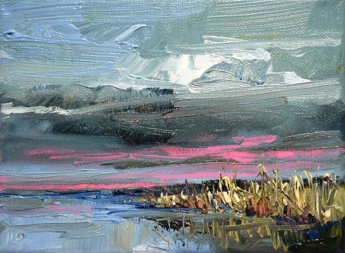 Impressionistic Landscape Oil Painting By Sonja Brussen, 7 X 5", Pink Love, Original Artwork