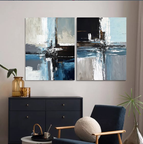 Reflections in Parallel. blue set diptych