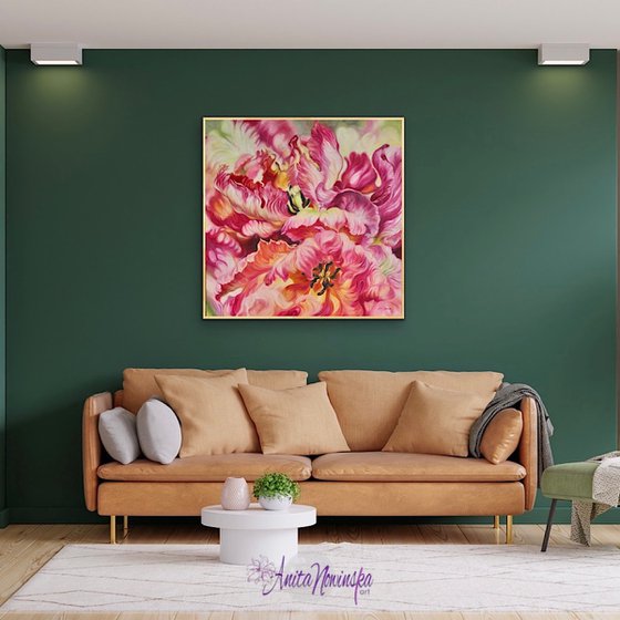 Lifeblood- big parrot tulip flower painting