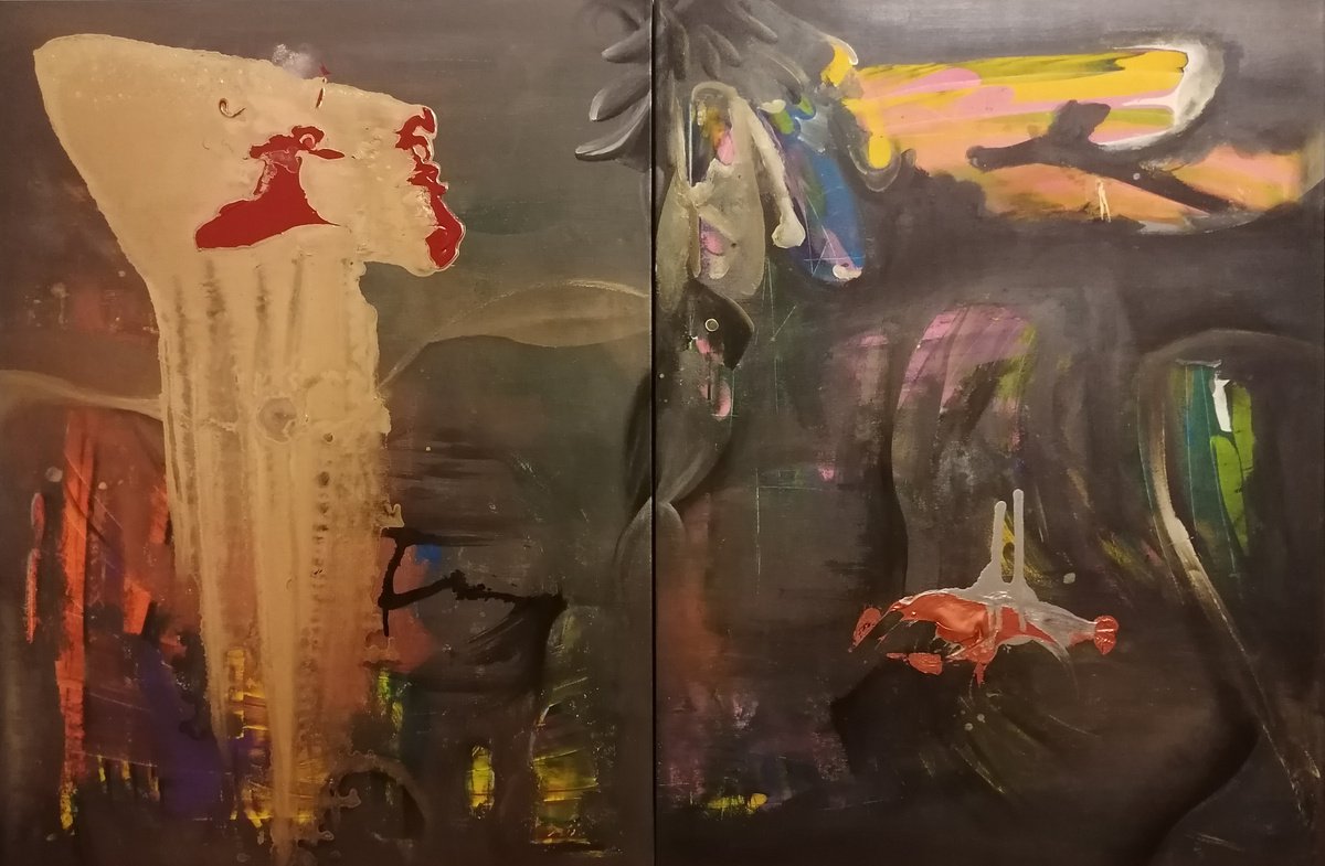 Surrealistic Abstract Acrylic Painting By Stefano Mazzolini, 71 X 47", Aralien, Original Artwork