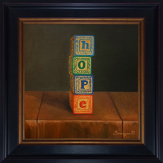 Still life - hope (25x25cm, oil on canvas, 35x35cm, framed)