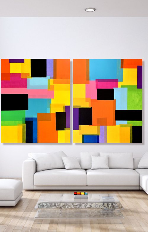 High Hopes - SET OF 2 LARGE, ABSTRACT, MODERN, COLORFUL, CONTEMPORARY  PAINTINGS (DIPTYCH). READY TO HANG! by Julijana Ravbar