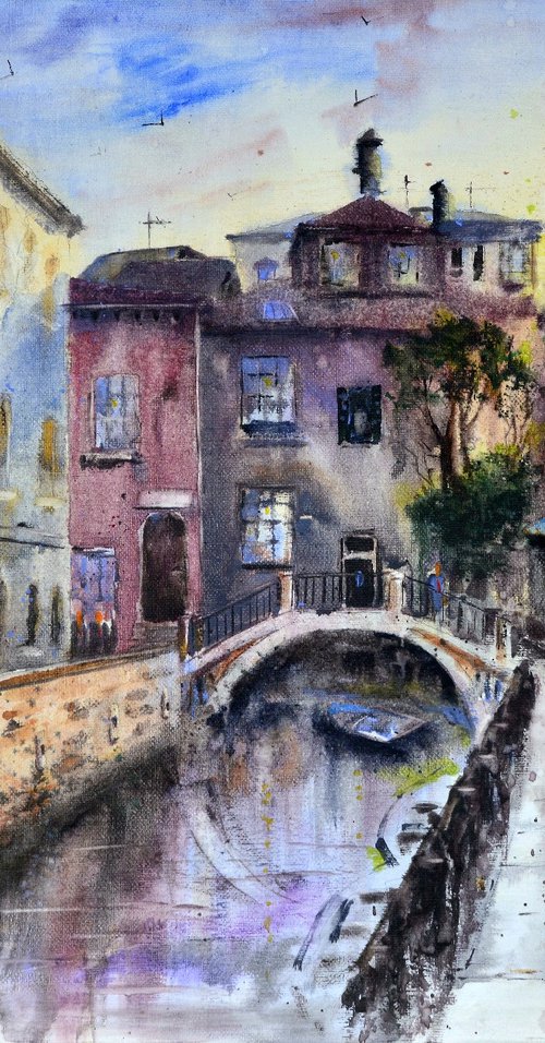 Shadows and sun of Venice Italy 40x50 cm 2021 by Nenad Kojić watercolorist