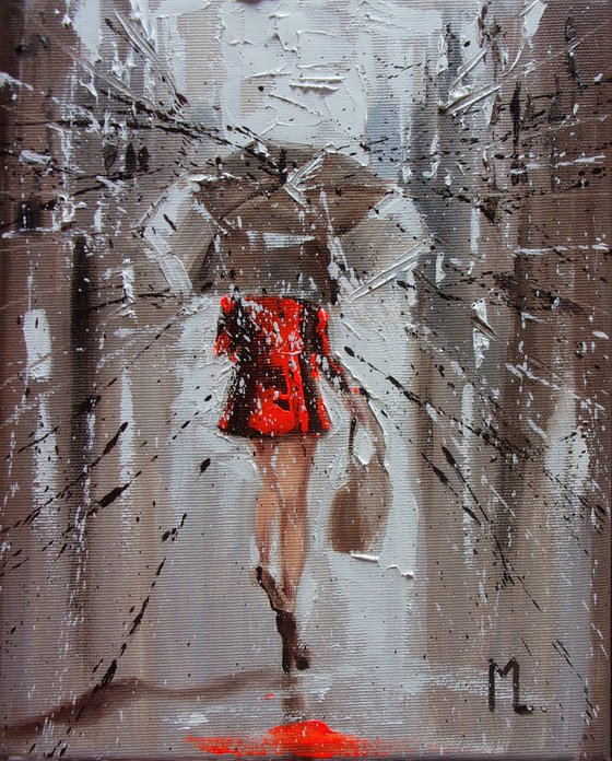 " RAINY CITY " original painting CITY palette knife