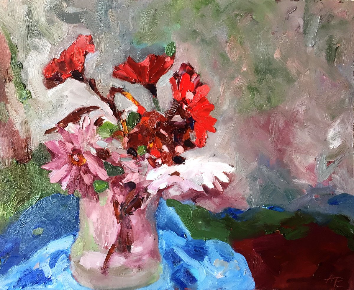 Garden Flowers Still Life Oil Painting by Lena Ru
