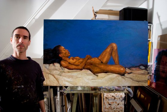 nude black woman in blue