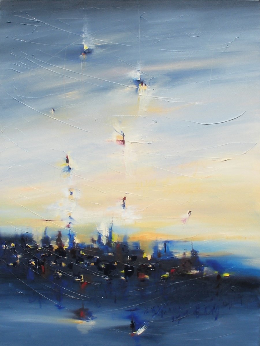 Abstract Landscape Giclee Print By Cynthia Ligeros, 22 X 27, Spirit Of Night, Original Artwork