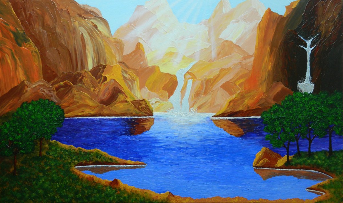 Speaking Water - river waterfalls landscape painting by Liza Wheeler