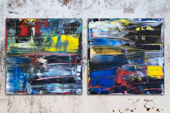 "Cut From The Same Cloth" - Save As A Series - Original Large PMS Abstract Acrylic Painting Diptych on Artist-Stretched Canvas - 72" x 36"