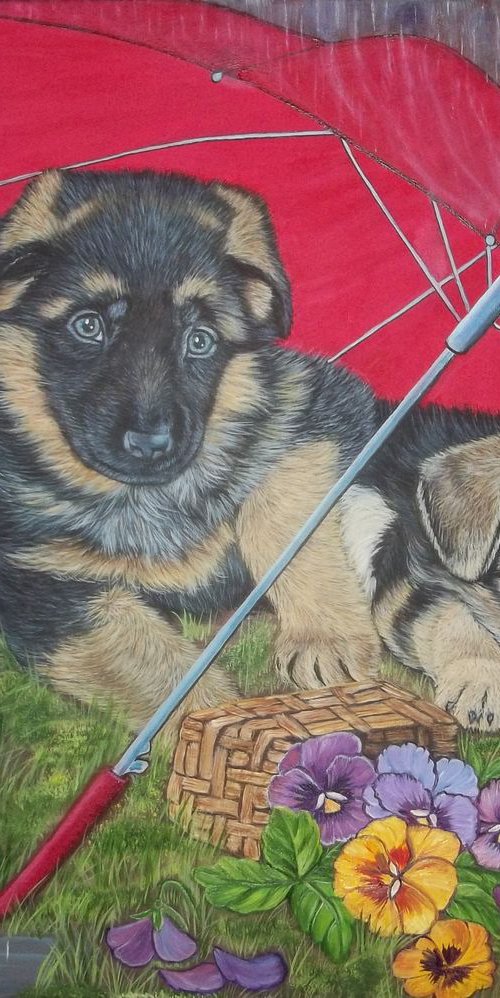 Puppies under Umbrella by Sofya Mikeworth