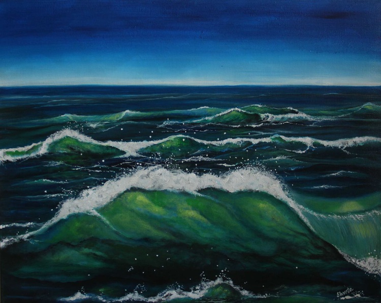 Emerald Waves Acrylic Painting By Shveta Saxena Artfinder